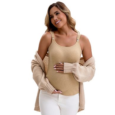 Women's Maternity Thermal Tank Tops with Built-In Bra Pregnancy Nursing Camisole Adjustable Straps