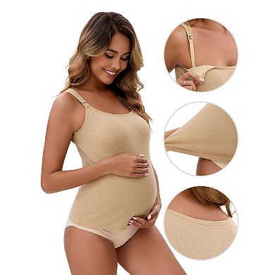 Women's Maternity Thermal Tank Tops with Built-In Bra Pregnancy Nursing Camisole Adjustable Straps