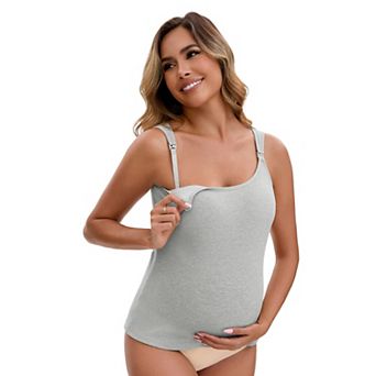 Women's Maternity Thermal Tank Tops with Built-In Bra Pregnancy Nursing Camisole Adjustable Straps