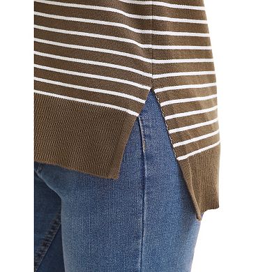 Womens Striped Sweater Side Slits Knit Crew Neck Oversized Pullover Tops Fall Casual Outfits