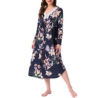 Women's Floral Nightgowns Long Sleeves House Dresses Sleepwear Nighshirts