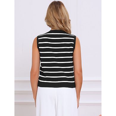 Striped Sweater Vest for Women's V Neck Button Up Sleeveless Knit Vests Top