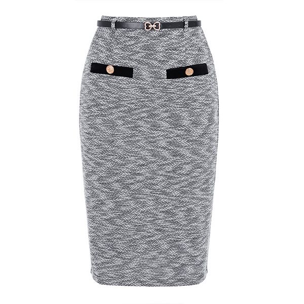 Women's Tweed Pencil Skirt Knee Length High Waisted Skirts Button