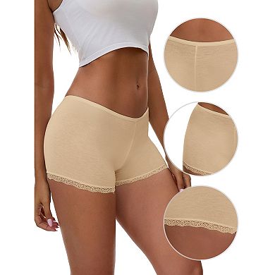 Women's Seamless Ice Silk Lace Trim Slip Shorts for Under Dresses Lightweight Elastic Boyshorts