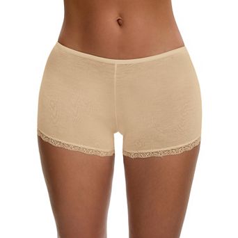 Women's Seamless Ice Silk Lace Trim Slip Shorts for Under Dresses Lightweight Elastic Boyshorts