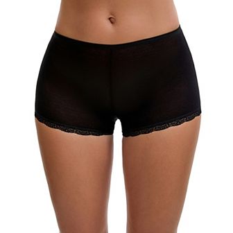 Women's Seamless Ice Silk Lace Trim Slip Shorts for Under Dresses Lightweight Elastic Boyshorts