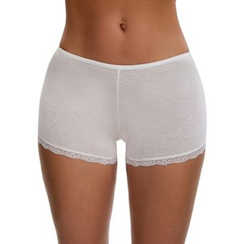 Women's Seamless Ice Silk Lace Trim Slip Shorts for Under Dresses Lightweight Elastic Boyshorts