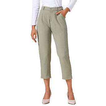 Women's Business Casual Pants Cropped Length Work Office Trousers with Pockets
