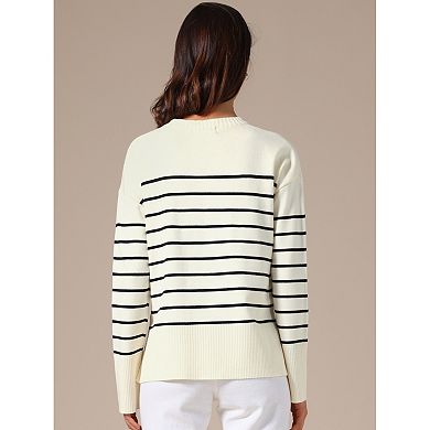 Striped Sweater for Women's Long Sleeve Fall Winter Outfits Crewneck Ribbed Knit Pullover Tops