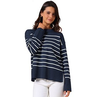 Striped Sweater for Women's Long Sleeve Fall Winter Outfits Crewneck Ribbed Knit Pullover Tops