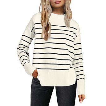Striped Sweater for Women's Long Sleeve Fall Winter Outfits Crewneck Ribbed Knit Pullover Tops