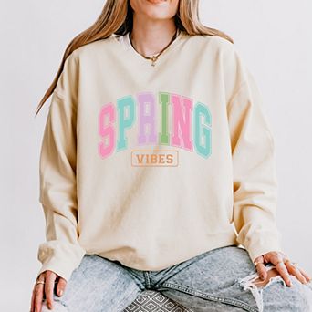 Simply Sage Market Spring Vibes Arched Varsity Lightweight Garment Dyed Sweatshirt