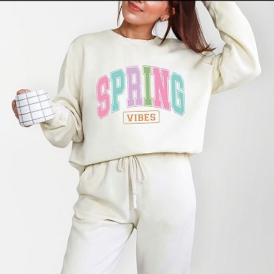 Simply Sage Market Spring Vibes Arched Varsity Lightweight Garment Dyed Sweatshirt