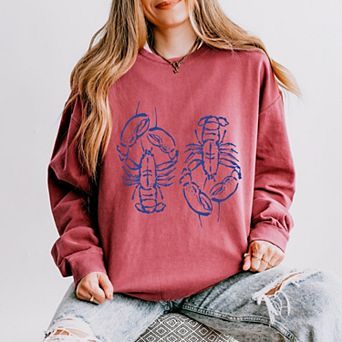Simply Sage Market Two Lobsters Blue Lightweight Garment Dyed Sweatshirt