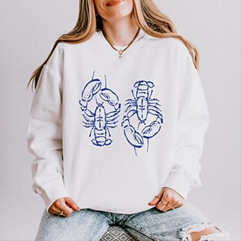 Simply Sage Market Two Lobsters Blue Lightweight Garment Dyed Sweatshirt