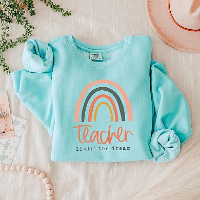 Simply Sage Market Teacher Livin' The Dream Rainbow Lightweight Garment Dyed Sweatshirt