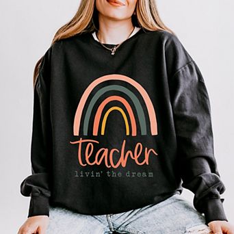 Simply Sage Market Teacher Livin' The Dream Rainbow Lightweight Garment Dyed Sweatshirt