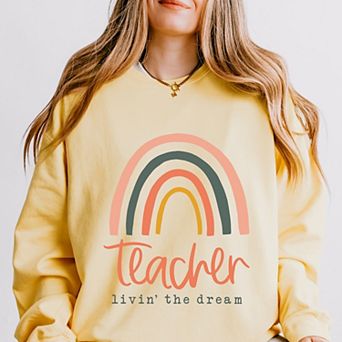Simply Sage Market Teacher Livin' The Dream Rainbow Lightweight Garment Dyed Sweatshirt