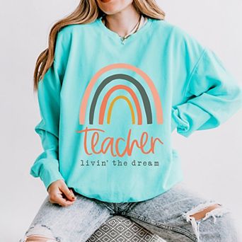 Simply Sage Market Teacher Livin' The Dream Rainbow Lightweight Garment Dyed Sweatshirt