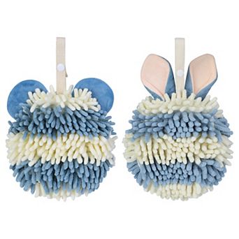 2 pc Fuzzy Ball Hand Towels for Bathroom, Soft Absorbent Chenille Hanging Ball Towels 7"x7"