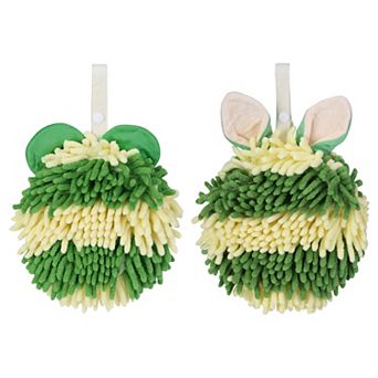 2 pc Fuzzy Ball Hand Towels for Bathroom, Soft Absorbent Chenille Hanging Ball Towels 7"x7"