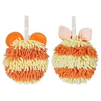 2 pc Fuzzy Ball Hand Towels for Bathroom, Soft Absorbent Chenille Hanging Ball Towels 7"x7"