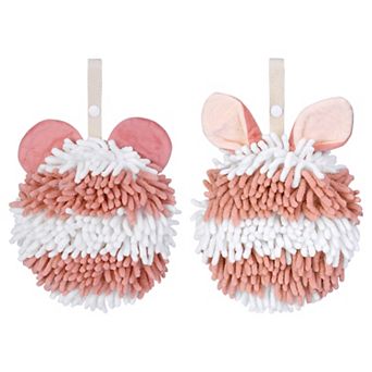 2 pc Fuzzy Ball Hand Towels for Bathroom, Soft Absorbent Chenille Hanging Ball Towels 7"x7"