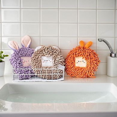 Chenille Fuzzy Ball Hand Towels Set of 2, Cute Decorative Hanging Absorbent Soft Hand Towels 7"x7"