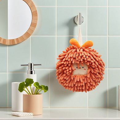 Chenille Fuzzy Ball Hand Towels Set of 2, Cute Decorative Hanging Absorbent Soft Hand Towels 7"x7"