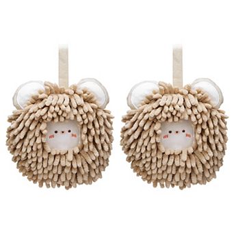 Chenille Fuzzy Ball Hand Towels Set of 2, Cute Decorative Hanging Absorbent Soft Hand Towels 7"x7"