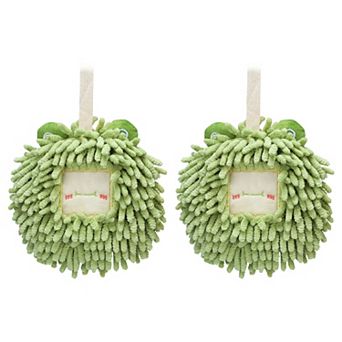 Chenille Fuzzy Ball Hand Towels Set of 2, Cute Decorative Hanging Absorbent Soft Hand Towels 7"x7"