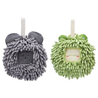 Chenille Fuzzy Ball Hand Towels Set of 2, Cute Decorative Hanging Absorbent Soft Hand Towels 7"x7"