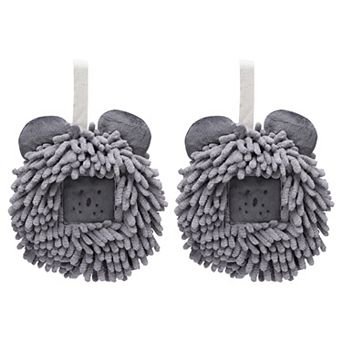 Chenille Fuzzy Ball Hand Towels Set of 2, Cute Decorative Hanging Absorbent Soft Hand Towels 7"x7"