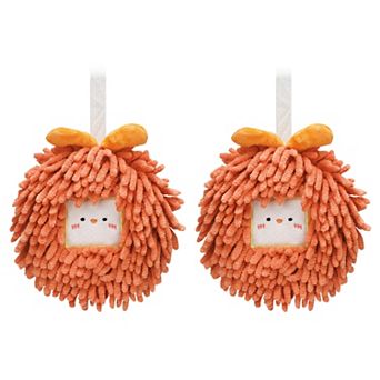 Chenille Fuzzy Ball Hand Towels Set of 2, Cute Decorative Hanging Absorbent Soft Hand Towels 7"x7"