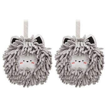 Chenille Fuzzy Ball Hand Towels Set of 2, Cute Decorative Hanging Absorbent Soft Hand Towels 7"x7"