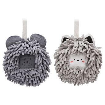 Chenille Fuzzy Ball Hand Towels Set of 2, Cute Decorative Hanging Absorbent Soft Hand Towels 7"x7"