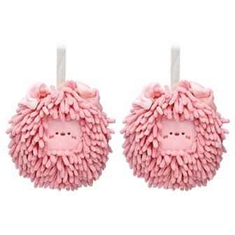 Chenille Fuzzy Ball Hand Towels Set of 2, Cute Decorative Hanging Absorbent Soft Hand Towels 7"x7"