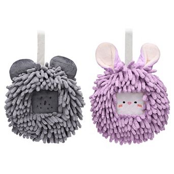 Chenille Fuzzy Ball Hand Towels Set of 2, Cute Decorative Hanging Absorbent Soft Hand Towels 7"x7"