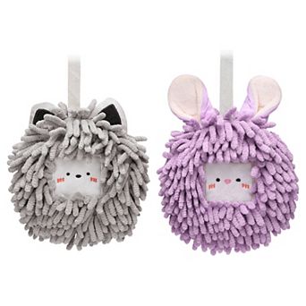 Chenille Fuzzy Ball Hand Towels Set of 2, Cute Decorative Hanging Absorbent Soft Hand Towels 7"x7"