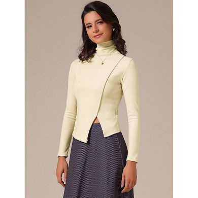 Women's Turtleneck Knit Top Asymmetric Slim Fit Basic Thermal Shirts