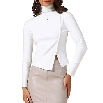 Women's Turtleneck Knit Top Asymmetric Slim Fit Basic Thermal Shirts