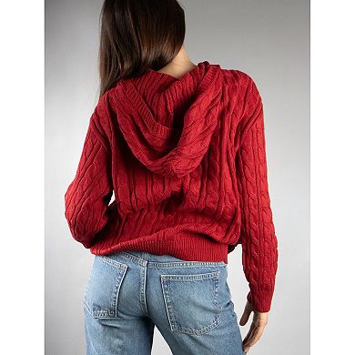 Jess by Meiko Women's Oversized Cable Knit Hooded Sweater