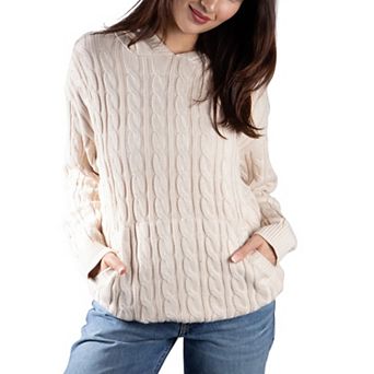 Jess by Meiko Women's Oversized Cable Knit Hooded Sweater