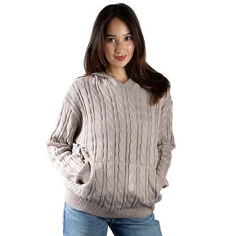 Jess by Meiko Women's Oversized Cable Knit Hooded Sweater