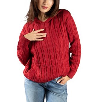 Jess by Meiko Women's Oversized Cable Knit Hooded Sweater