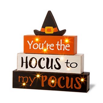 Glitzhome 11.5"H Halloween Wooden Lighted Witch Word Block Table Decor with Timer
