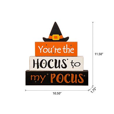 Glitzhome 11.5"H Halloween Wooden Lighted Witch Word Block Table Decor with Timer