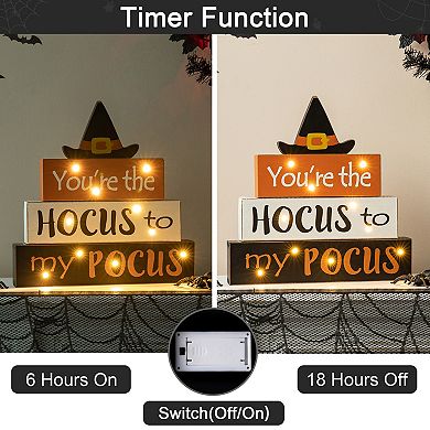 Glitzhome 11.5"H Halloween Wooden Lighted Witch Word Block Table Decor with Timer