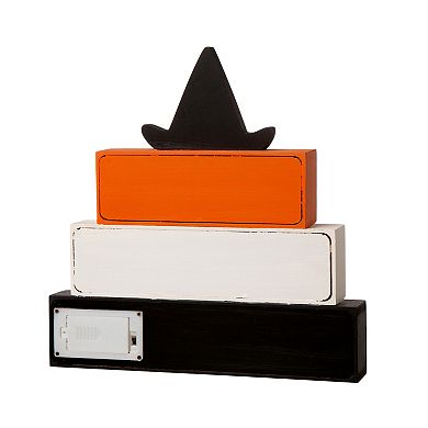 Glitzhome 11.5"H Halloween Wooden Lighted Witch Word Block Table Decor with Timer