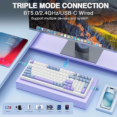 AULA F99, 99-Key, Wireless, Hot Swappable, Mechanical Gaming Keyboard, RGB, 5-Layer Padding